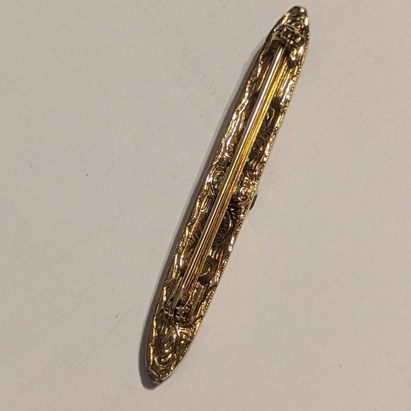 1928 Brand Rhinestones Set in Gold-toned Brooch w/ Black Enamel - Picture 2 of 4